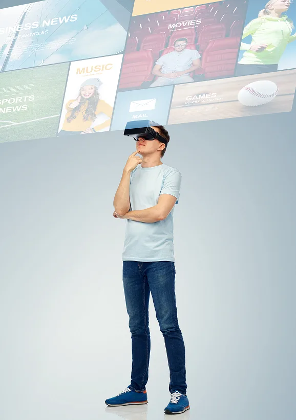 Person in VR with floating digital screens—experience continuity and usability intelligence